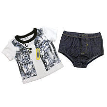 Babyrageous Boys 2 Piece White Faux Distressed Jean Vest Top and Matching Diaper Cover Set