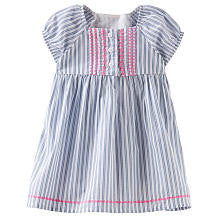 baby B'gosh Girls White/Blue Pinstriped Short Sleeve Henley Dress with Pink Accent and Matching Diaper Cover Set