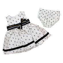 Koala Baby Boutique Girls White/Navy Sleeveless Anchor Print Dress with Bow Belt Detail and Diaper Cover