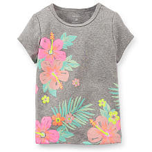 Carter's Girls Light Grey Hibiscus Flower Printed Short Sleeve Top