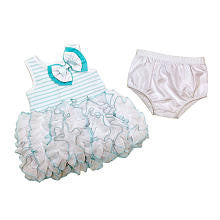 Koala Baby Boutique Girls Light Blue/White Striped with Bow Detail Dress and Diaper Cover Dress