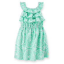 Carter's Girls Mint Printed Knit Dress with Tiered Ruffles and Elastic Waist