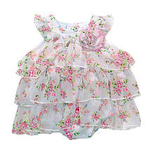 Koala Baby Boutique Girls White Flower Print Tiered Ruffle Creeper