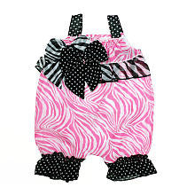 Babyrageous Girls Pink Leopard Print Sunsuit with Black/White Leopard Print/Polka Dot Ruffle Accent and Bow Detail