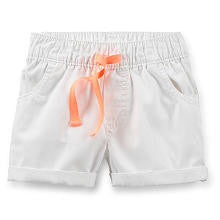 Carter's Girls White Woven Elastic Waistband Short with Pockets and Faux Coral Drawstring