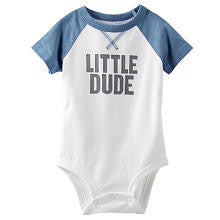 baby B'gosh Boys White "Little Dude" Short Sleeve Raglan Bodysuit