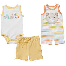 Koala Baby Neutral 3 Piece White/Yellow ABC Bear Playwear Set with Sleeveless Bodysuit, Sunsuit and Shorts