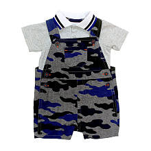 Koala Baby Boutique Boys 2 Piece Light Grey/Blue Striped Short Sleeve Polo Top and Camo Print Coverall Set