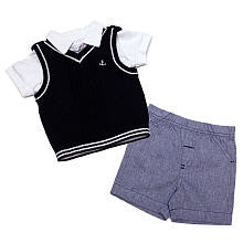 Koala Baby Boutique Boys 3 Piece White Button Down Shirt, Navy Sweater Vest and Short Set