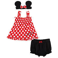 Disney Girls' 3 Piece Red/Black Minnie Mouse Playwear Set with Sleeveless Tunic, Diaper Cover and Headband