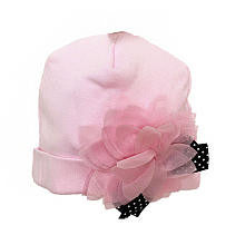 Babyrageous Girls Pink Hat with Pink Flower and Black/White Polka Dot Bow