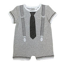 Babyrageous Boys Light Grey Faux Layered Tie and Suspender Printed Romper