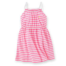 Carter's Girls Pink Striped Knit Dress with Elastic Waist, Racer Back and Pocket Detail