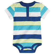 Koala Baby Navy/White Striped Henley Short Sleeve Bodysuit