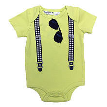 Babyrageous Boys Green Faux Suspender and Sunglasses Short Sleeve Bodysuit