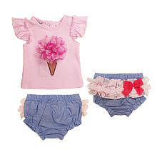 Babyrageous Girls 2 Piece Pink Flower Print Flutter Sleeve Top and Matching Ruffle Bottom Diaper Cover Set