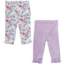 Koala Baby Girls 2 Pack Lavender/White Solid and Floral Print Ruffled Knit Pants