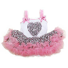 Babyrageous Girls White/Pink Rosette Heart Sleeveless Tutu Bodysuit Dress with Leopard Print Skirt