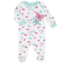 Koala Baby Girls White/Blue Butterfly Print Zip Up Footie with Applique