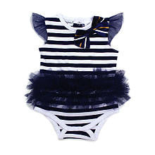 Babyrageous Girls Navy/White Striped Flutter Sleeved Tutu Bodysuit with Bow Detail