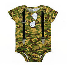 Babyrageous Boys Green Camo Print Faux Suspender and Sunglasses Short Sleeve Bodysuit