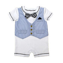 Koala Baby Boutique Boys White Faux Blue Vest and Bow Tie Romper