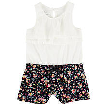 Koala Baby Girls' White/Black Ruffled Sunsuit with Floral Print Detail