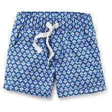 Carter's Girls Blue Printed Woven Elastic Waistband Short with Pockets and Faux Drawstring