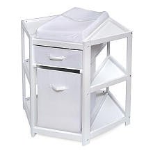 Diaper Corner Baby Changing Table with Hamper and Basket - White