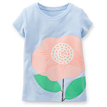 Carter's Girls Light Blue Flower Sugar Glitter Printed Short Sleeve Top