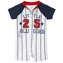 Koala Baby Boys White/Navy Striped 'Little Slugger' Baseball Raglan Snap Front Romper