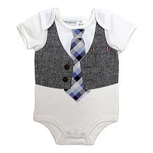 Babyrageous Boys White Faux Vest and Tie Short Sleeve Bodysuit