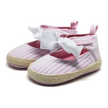 Koala Baby Girls Light Pink Striped Soft Sole Ankle Strap Espadrille with Bow Detail