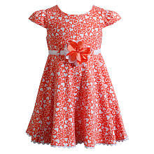 Youngland Girls Pink Heart Print Short Sleeve Dress with Flower Belt