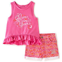 Calvin Klein Girls 2 Piece Pink Tank Top and Chevron Print Shorts Set