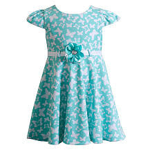 Youngland Girls Blue Butterfly Print Short Sleeve Dress with Flower Belt