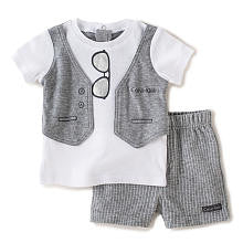 Calvin Klein Boys 2 Piece White/Grey Faux Vest and Sunglasses Short Sleeve Top and Shorts Set