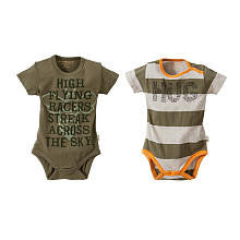 Burt's Bees Baby Boys Organic 2 Pack Green Stripe "HUG" and "High Flying Racers Streak Across the Sky" Bodysuits