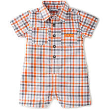 Calvin Klein Boys Orange/Grey Plaid Short Sleeve Button Down Romper