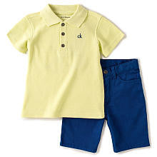 Calvin Klein Boys 2 Piece Yellow Short Sleeve Polo and Blue Short Set