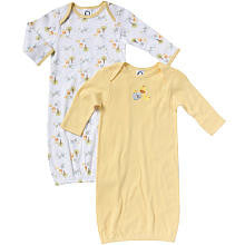 Gerber Neutral Yellow and White Printed 2 Pack Lap Shoulder Mitten Cuff Gown - 0-6 Months