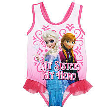 Disney Girls Pink 1 Piece "My Sister My Hero" Anna and Elsa Swimsuit- Toddler