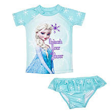 Disney Girls Frozen 2 Piece Blue Elsa "Unleash Your Power" Rash Guard and Skirted Bottom Swimsuit Set- Toddler