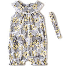 Calvin Klein Girls Grey/Yellow Flower Print Sunsuit and Matching Headband