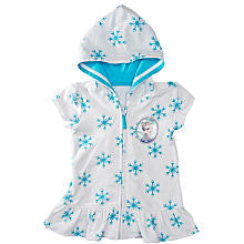 Disney Girls Frozen White with Snowflake Print Elsa Zip Up Hooded Terry Cover Up- Toddler