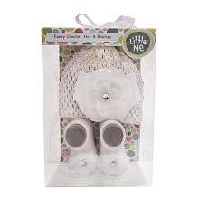 Little Me Girls 2 Piece White Crochet Hat and Booties with Flower Detail Set