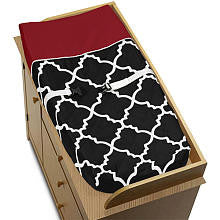 Sweet Jojo Designs Red and Black Trellis Collection Changing Pad Cover