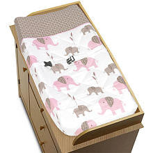 Sweet Jojo Designs Pink and Taupe Mod Elephant Collection Changing Pad Cover