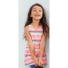 OshKosh Girls Pink/Blue/Yellow Striped Drawstring Waist Sleeveless Tunic- Toddler