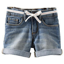 OshKosh Girls Blue Jean Cuff Shorts with String Belt- Toddler